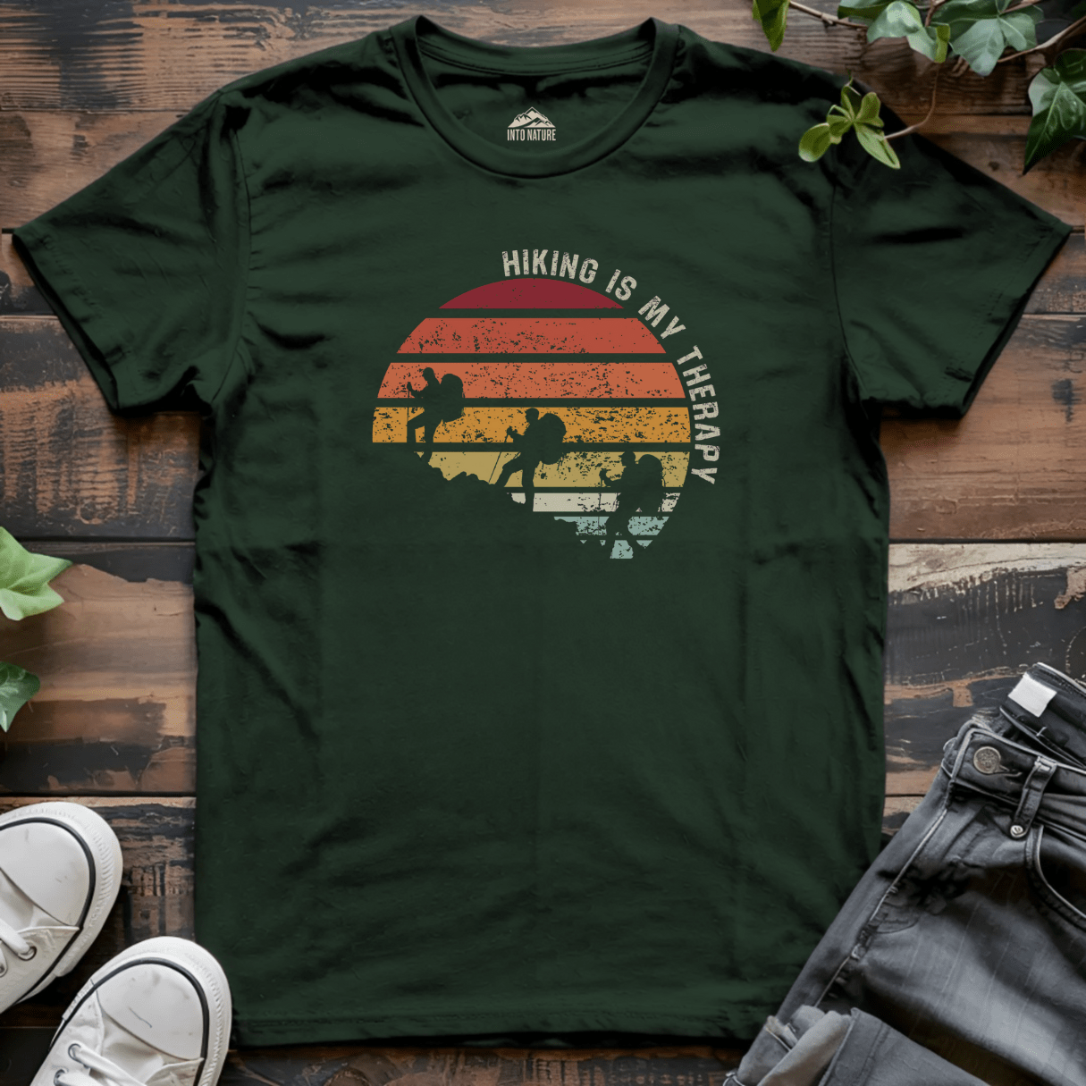 Hiking is My Therapy Retro Sunset Tee - Into Nature Co.
