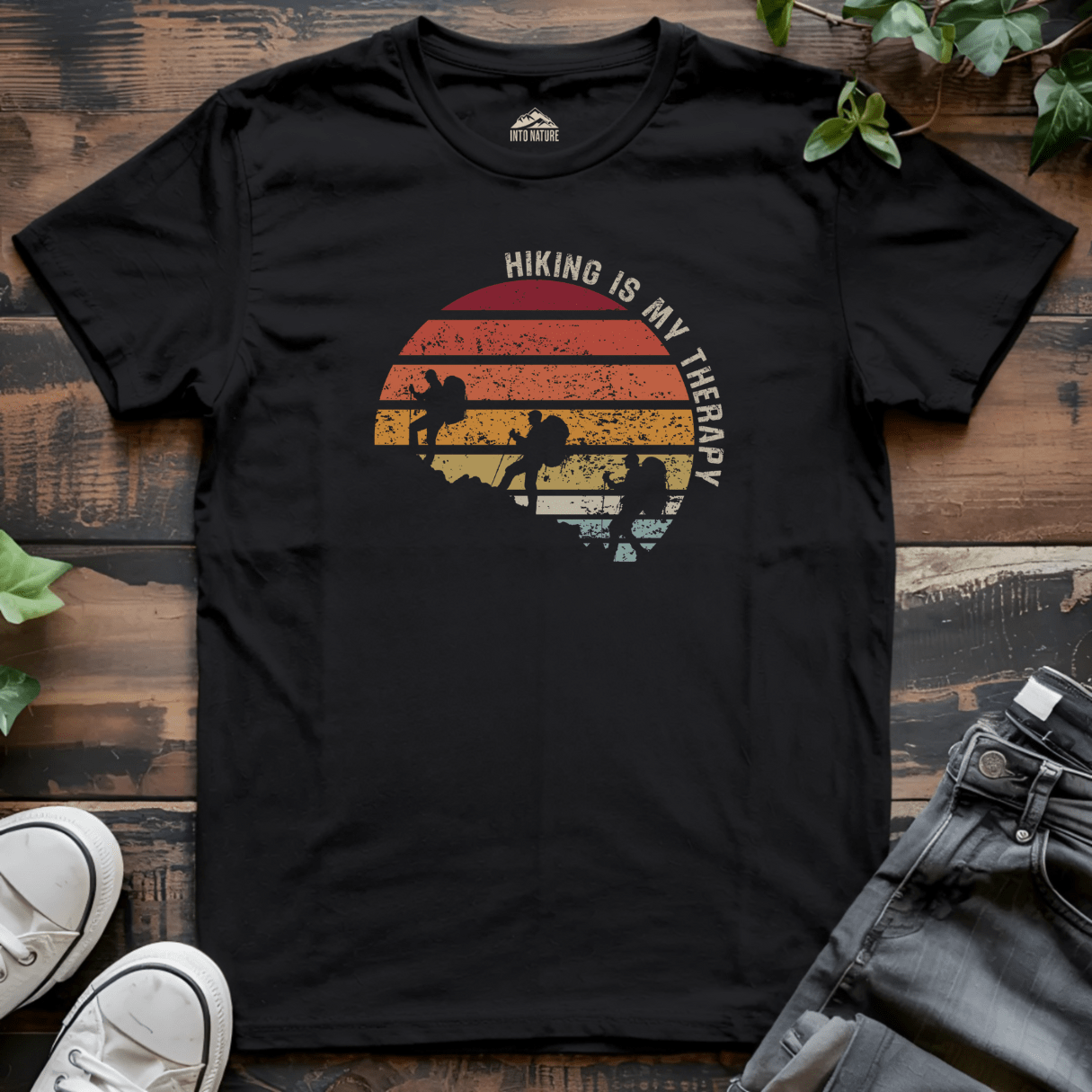 Hiking is My Therapy Retro Sunset Tee - Into Nature Co.