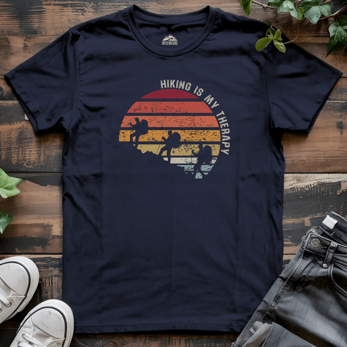Hiking is My Therapy Retro Sunset Tee - Into Nature Co.