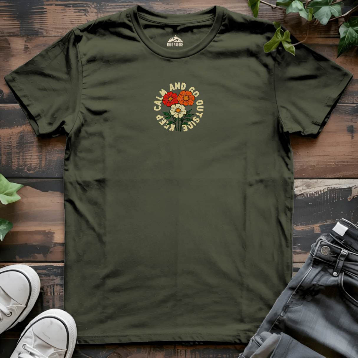 Keep Calm and Go Outside Flower Tee - Into Nature Co.