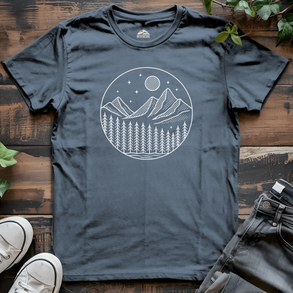 Moonlit Pine Forest Emblem Tee - Into Nature Co.