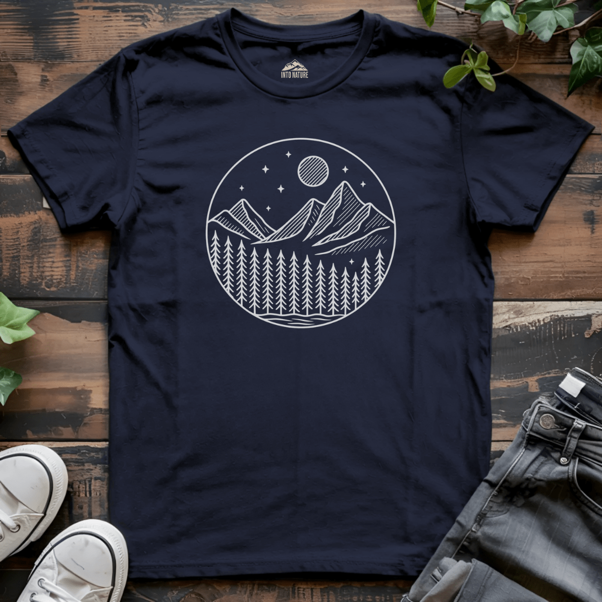 Moonlit Pine Forest Emblem Tee - Into Nature Co.