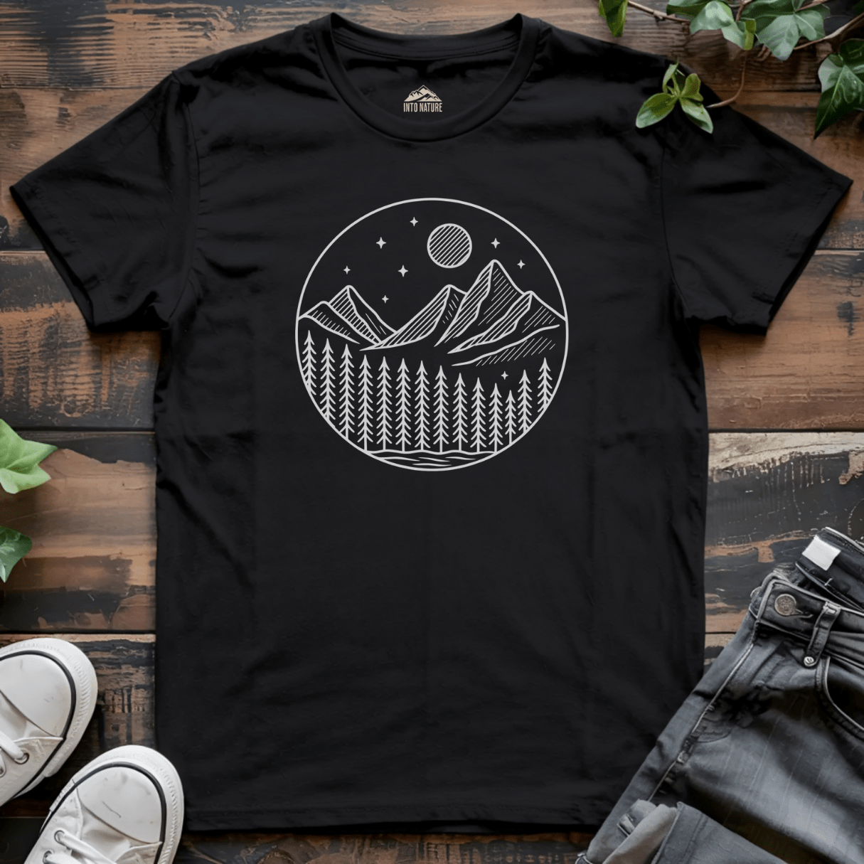 Moonlit Pine Forest Emblem Tee - Into Nature Co.