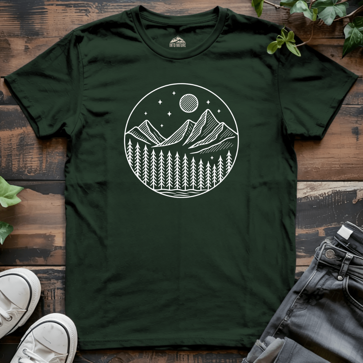 Moonlit Pine Forest Emblem Tee - Into Nature Co.