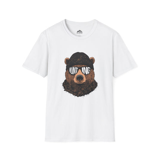 Hunting Bear Graphic T-Shirt | Unisex Softstyle Tee for Outdoor Enthusiasts