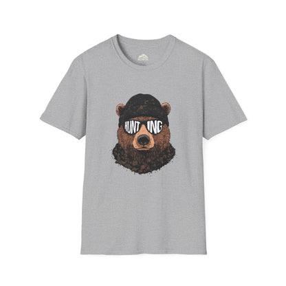 Hunting Bear Graphic T-Shirt | Unisex Softstyle Tee for Outdoor Enthusiasts