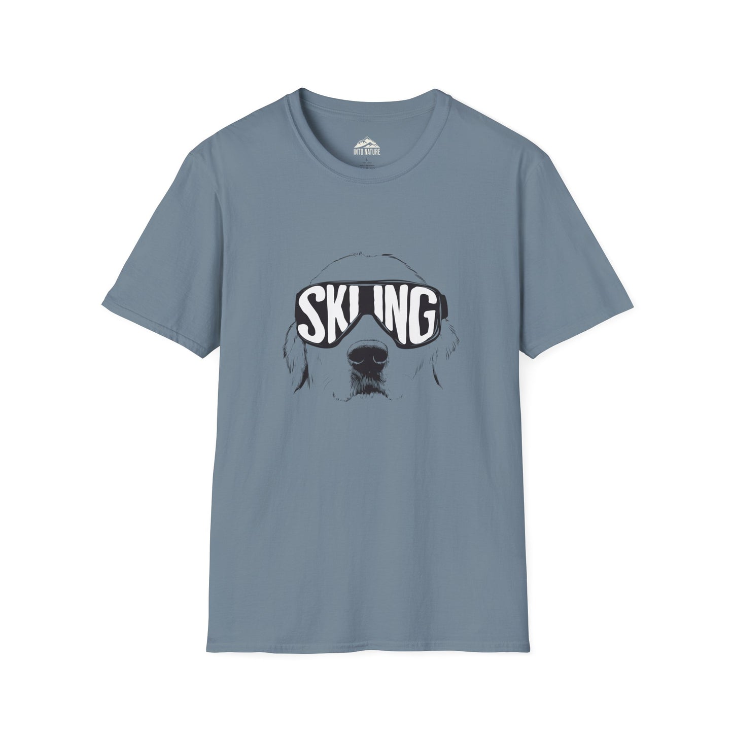 Skiing Dog Unisex Softstyle T-Shirt - Fun Winter Adventure Tee