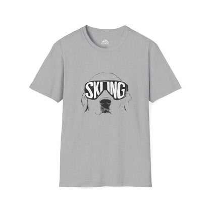 Skiing Dog Unisex Softstyle T-Shirt - Fun Winter Adventure Tee