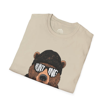 Hunting Bear Graphic T-Shirt | Unisex Softstyle Tee for Outdoor Enthusiasts