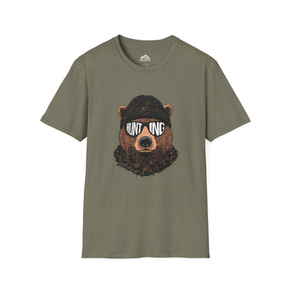 Hunting Bear Graphic T-Shirt | Unisex Softstyle Tee for Outdoor Enthusiasts