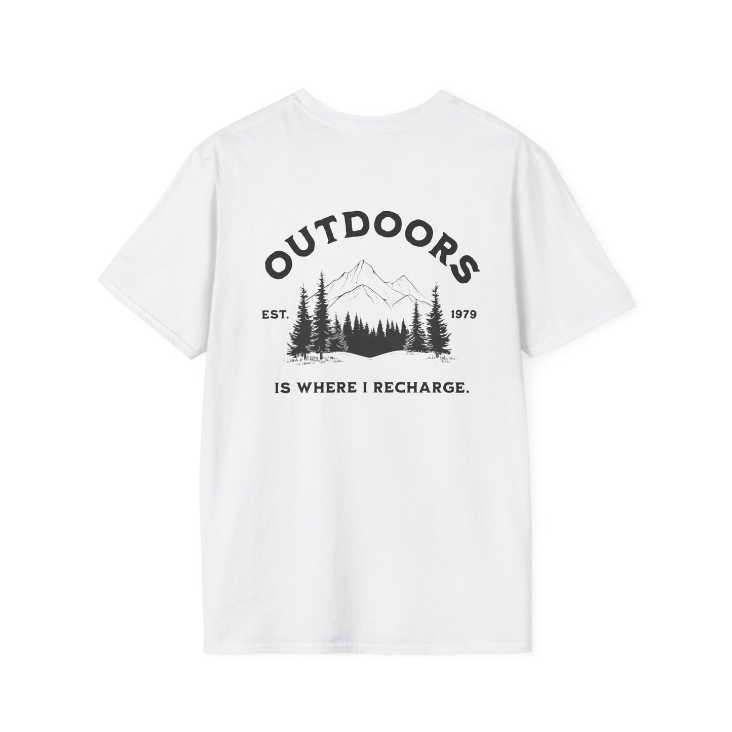 Outdoors Adventure Unisex T-Shirt - "Is Where I Recharge" Design