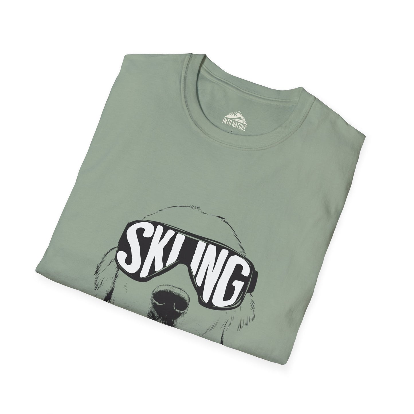 Skiing Dog Unisex Softstyle T-Shirt - Fun Winter Adventure Tee