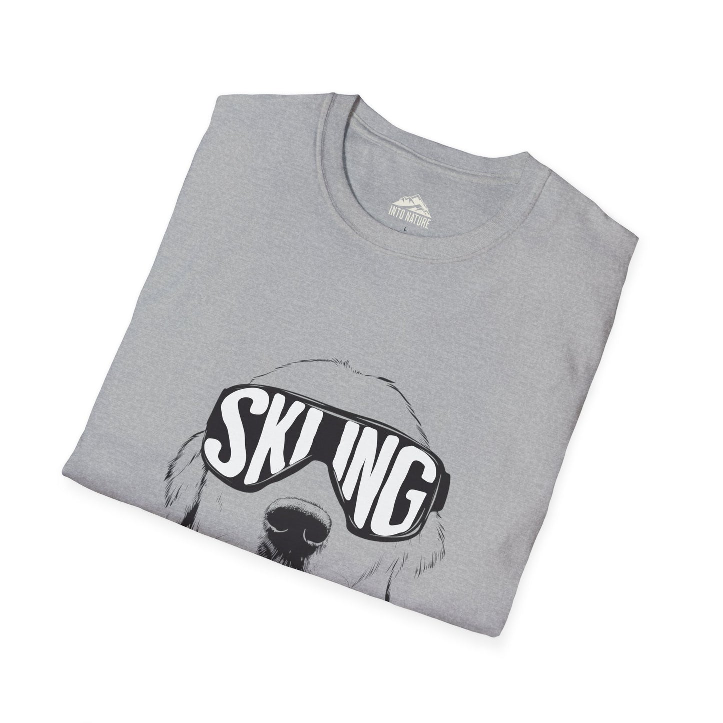 Skiing Dog Unisex Softstyle T-Shirt - Fun Winter Adventure Tee