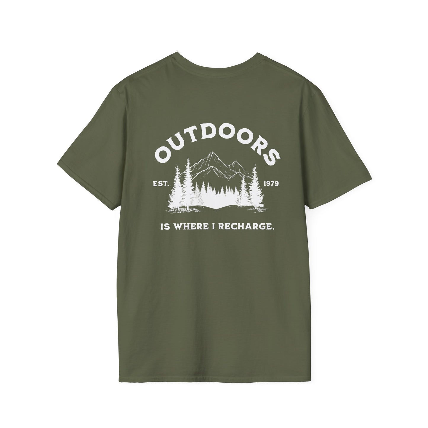 Outdoors Adventure Unisex T-Shirt - "Is Where I Recharge" Design