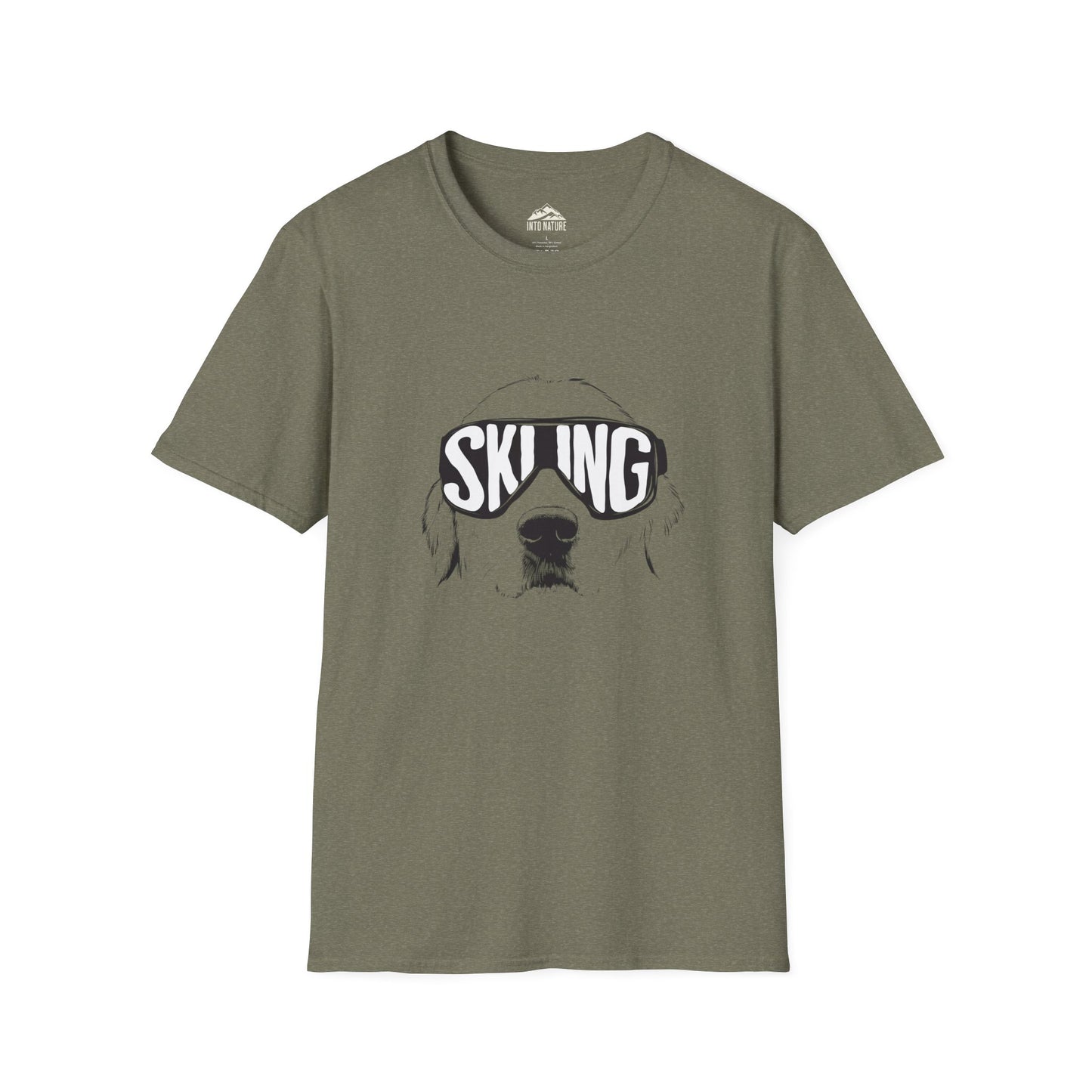 Skiing Dog Unisex Softstyle T-Shirt - Fun Winter Adventure Tee