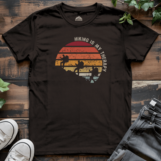 Hiking is My Therapy Retro Sunset Tee - Into Nature Co.