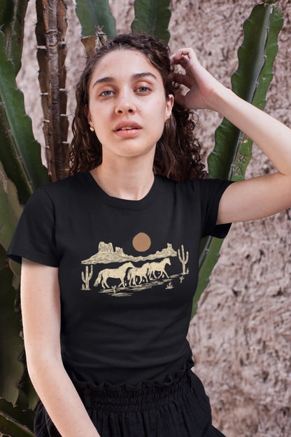 Desert Sunset Horses Tee